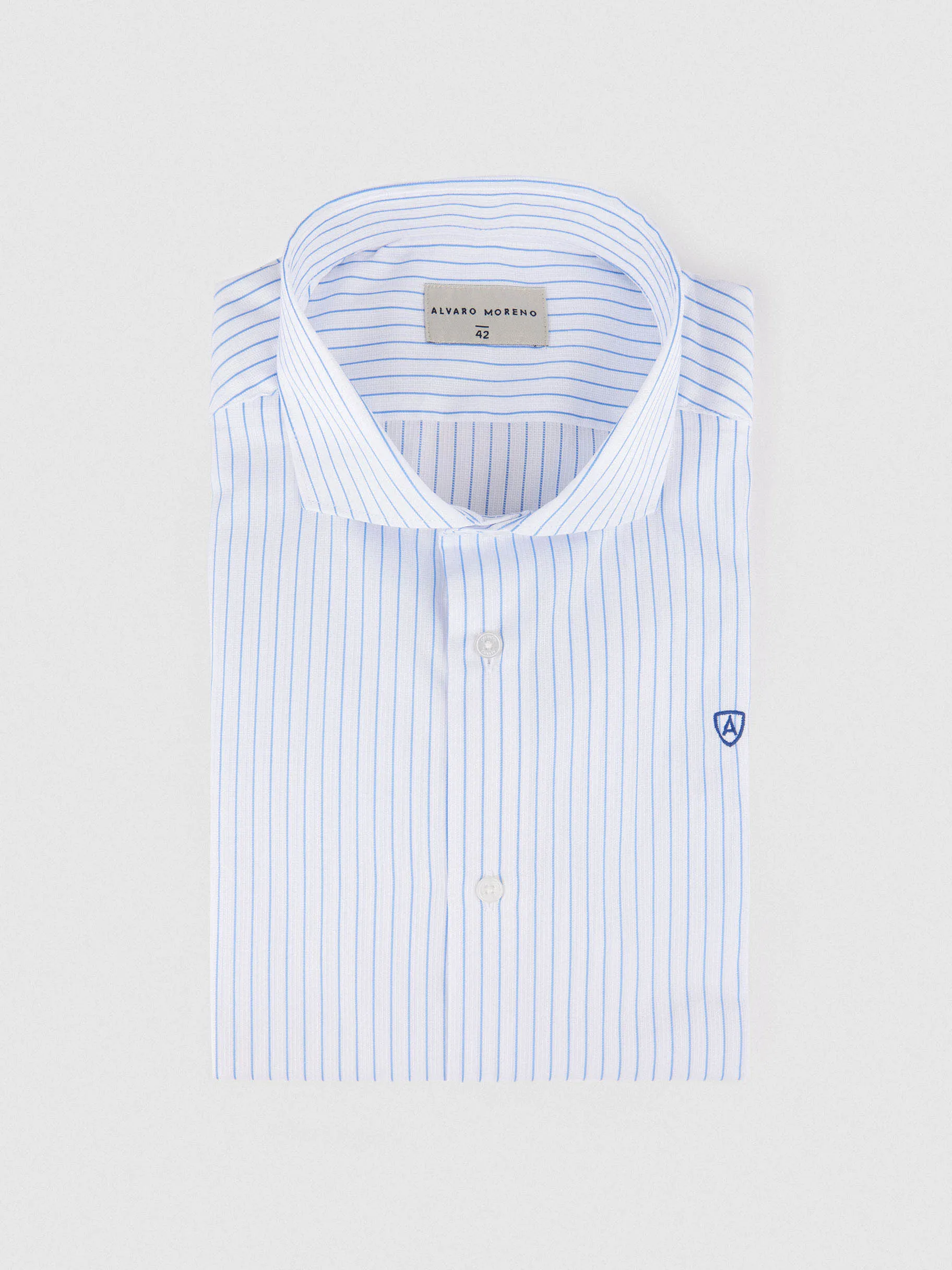 Shop Alvaro Moreno CAMISA RAYAS ESTRUCTURA Celeste